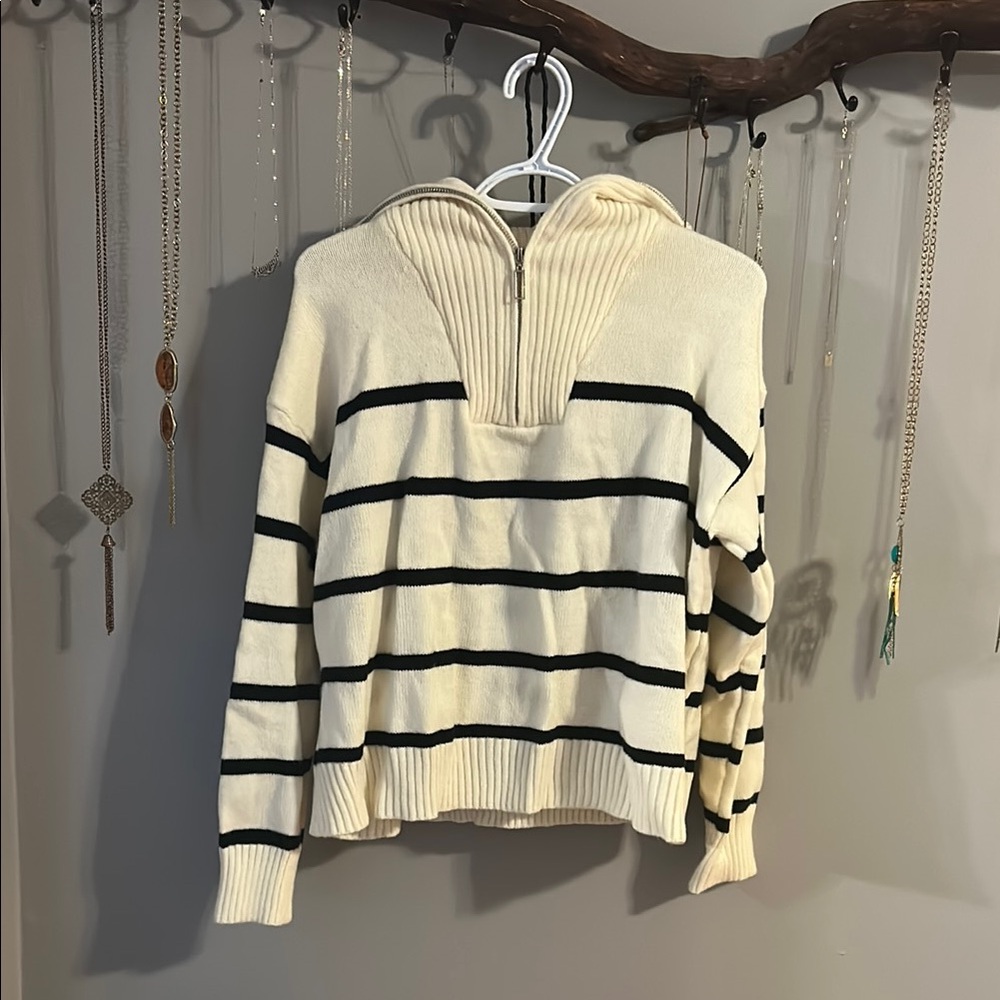 Striped Cream and Black Women's Sweater